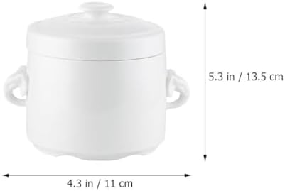 Hemoton White Ceramic Soup Noodle Bowl with Lid