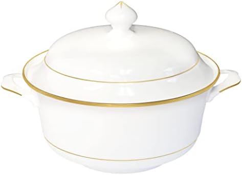 Elegant 2-Piece Bone China Soup Tureen Set with Lid Gold Rim 297QT
