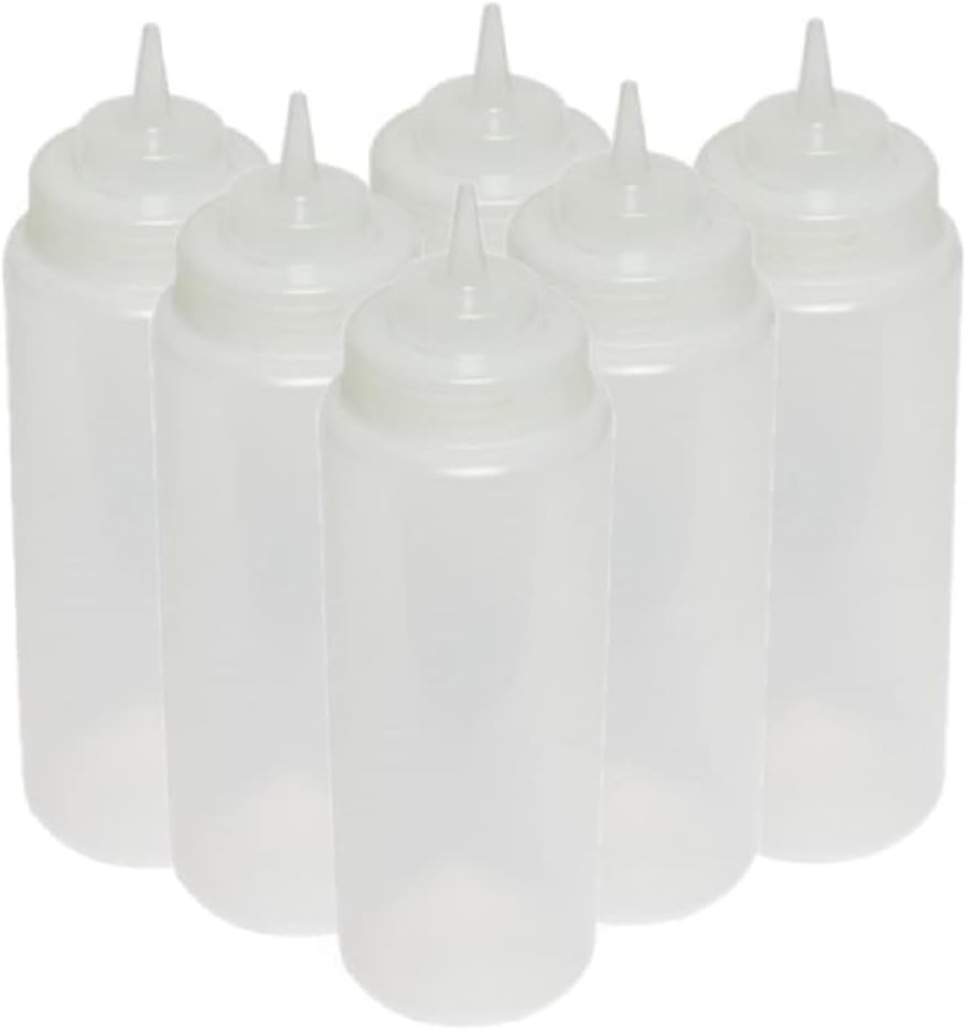 Set of 6 Squeeze Condiment Bottles 32oz Clear - Easy to Squeeze Professional Design