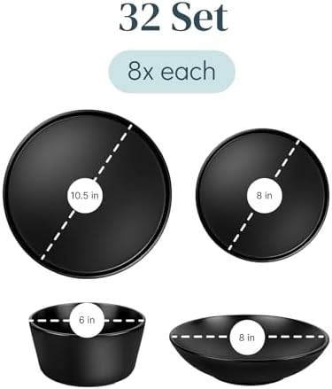 Matte Black Dinnerware Set for 32 pcs