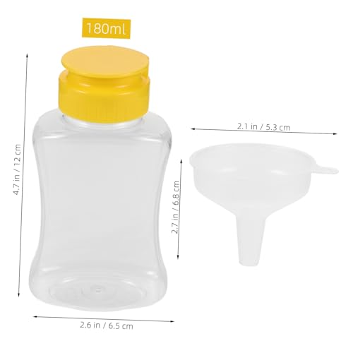 Two 180ml Honey Squeeze Bottles withFunnel Jar for Kitchen Use