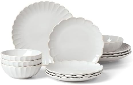 Lenox French Perle Scallop 12-Piece Dinnerware Set Microwave Dishwasher Safe White