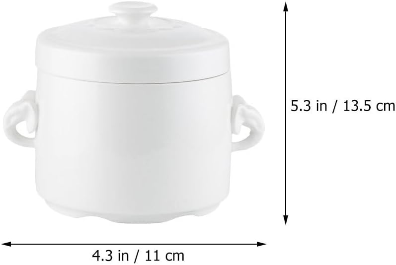 Hemoton White Ceramic Soup Noodle Bowl with Lid