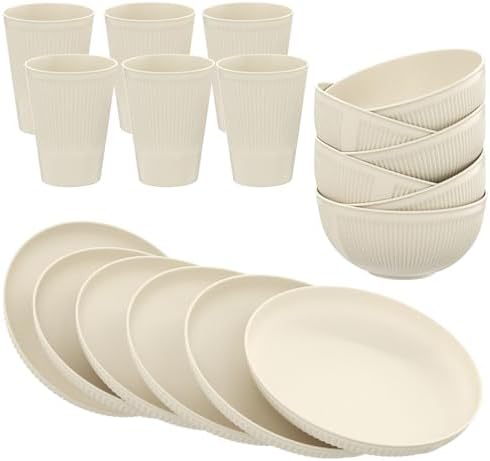 18PCS Unbreakable Wheat Straw Dinnerware Set for Kitchen Camping Multi-Scene Use