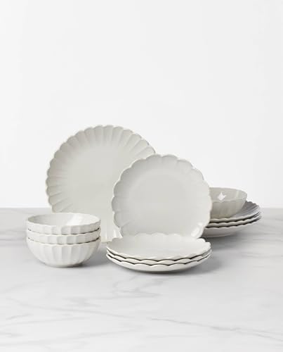 Lenox French Perle Scallop 12-Piece Dinnerware Set Microwave Dishwasher Safe White