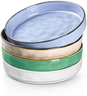 E-Far Premium Pasta Bowls Set of 4 30oz Stoneware with Reactive Glaze