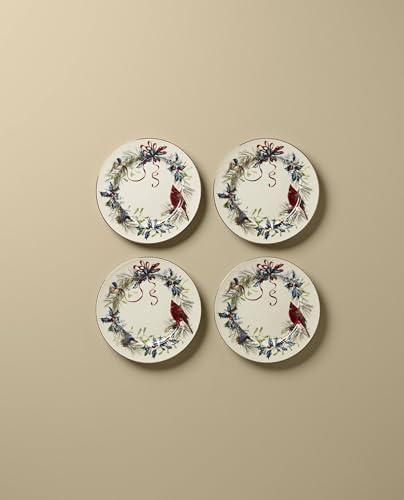Lenox Winter Greetings Salad Plates Set of 4 Red Green