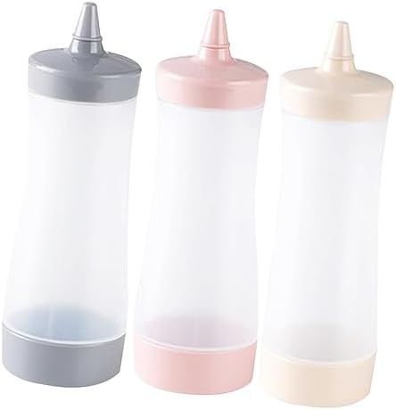 3-Pack Set of Squeeze Bottles with Removable Nozzles for Salad Dressing
