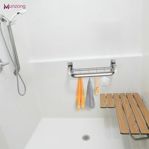 Munzong 16 Inch Stainless Steel Shower Grab Bar with Hooks