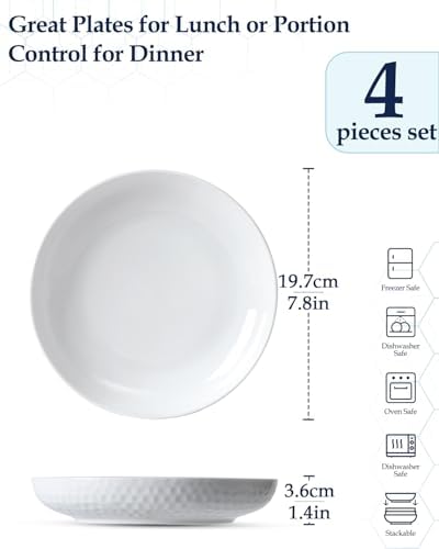 Ceramic Salad Plates with Rim Protection White Set of 4