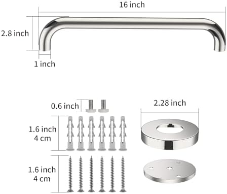 ZUEXT 2-Piece 16-Inch Stainless Steel Safety Handrail for Bathroom Shower