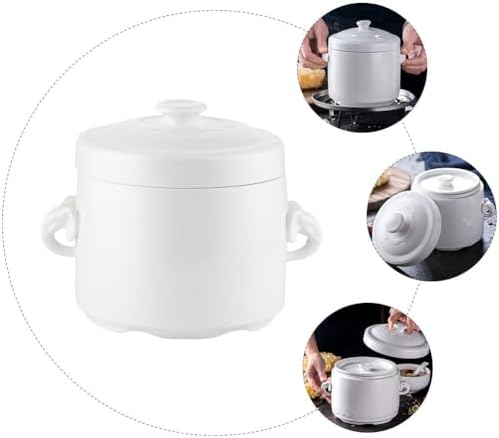 Hemoton White Ceramic Soup Noodle Bowl with Lid