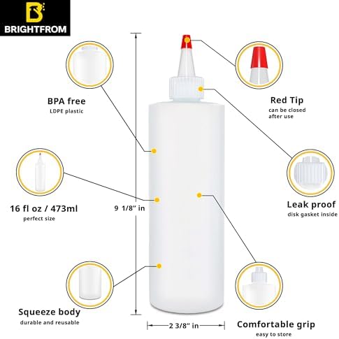 BRIGHTFROM 16oz Squeeze Bottle BPA-Free Leak-Proof for Kitchen Crafting