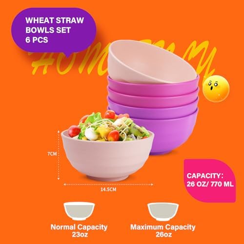 Homienly Unbreakable Wheat Straw Bowls Set of 6