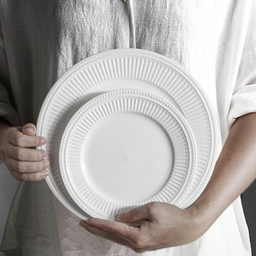 Artema 105-inch Embossed White Ceramic Dinner Plates Set of 4