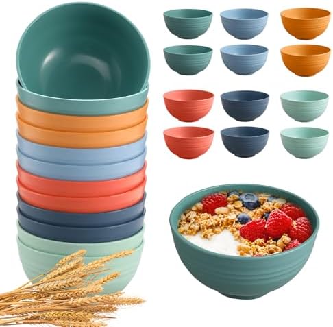 12-Piece Reusable Wheat Straw Cereal Bowls for Kitchen Essentials