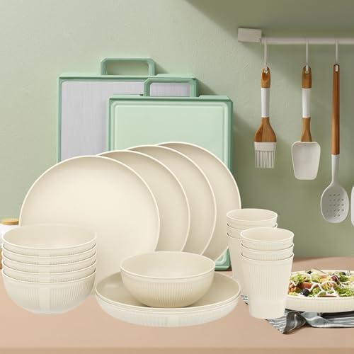 18PCS Unbreakable Wheat Straw Dinnerware Set for Kitchen Camping Multi-Scene Use