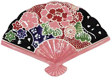 Ebros 4-Piece Oriental FoldedFan Shaped Appetizer Plates Pink Floral Design