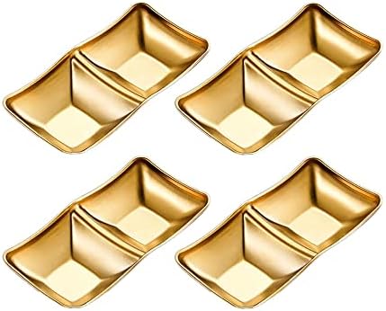 Stainless Steel Sauce Bowls Set 4pcs 2 Compartment Gold