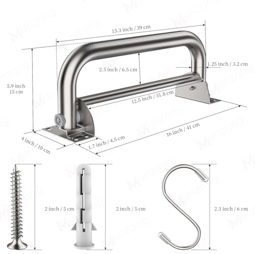 Munzong 16 Inch Stainless Steel Shower Grab Bar with Hooks
