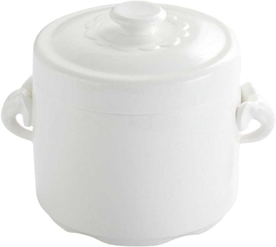 Hemoton White Ceramic Soup Noodle Bowl with Lid