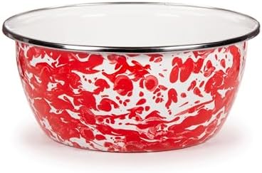 Golden Rabbit Enamelware Set 4-Piece Salad Bowls Red Swirl Traditions