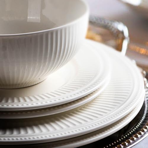 Artema 105-inch Embossed White Ceramic Dinner Plates Set of 4