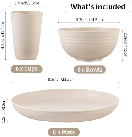 18-Piece Unbreakable Wheat Straw Dinnerware Set