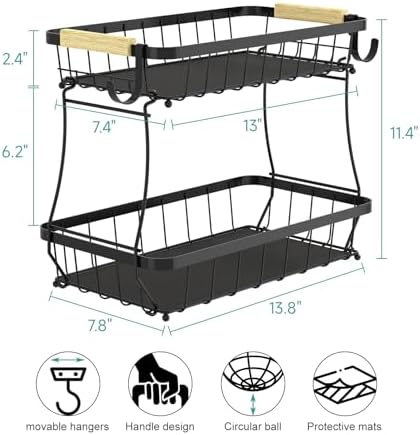 Sturdy 2-Tier Fruit Basket for Kitchen Storage