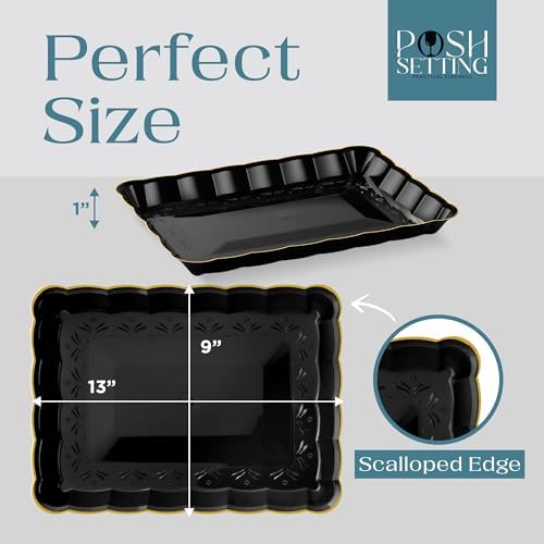 Sleek Plastic Serving Trays - Black Gold 9x13 BPA-Free for Party Essentials
