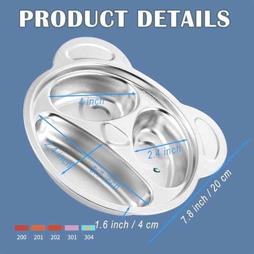 4 Pack Stainless Steel Divided Plates with 3 Compartment Design