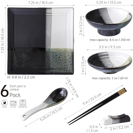Authentic Japanese Design 6-Piece Dinnerware Set for solo dining