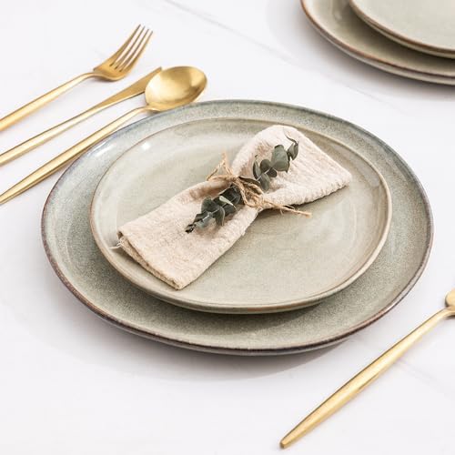 Set of 6 Ceramic Dinner Plates with Reactive Glaze Design
