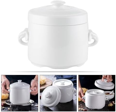 Hemoton White Ceramic Soup Noodle Bowl with Lid