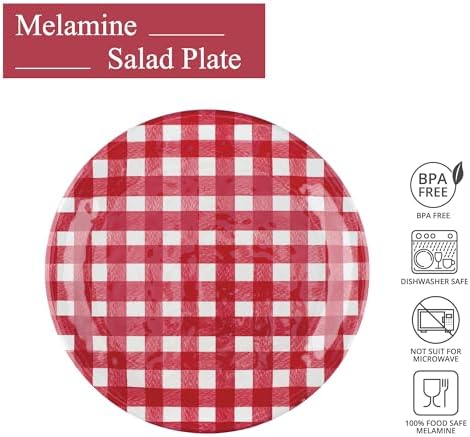 UPware Melamine Salad Plate Set of 6 BPA-Free dishwasher-safe Gingham Design