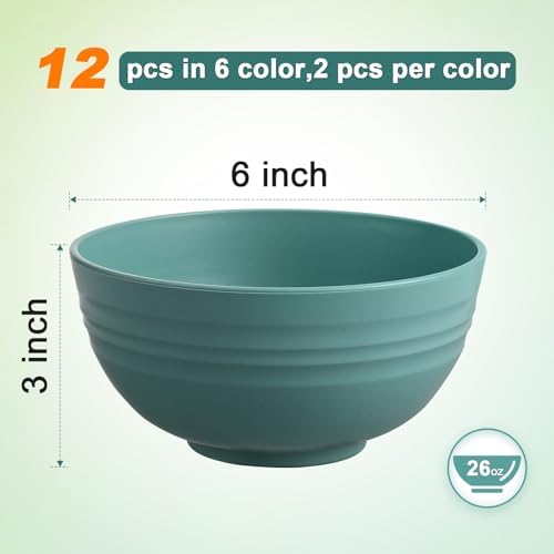 12-Piece Reusable Wheat Straw Cereal Bowls for Kitchen Essentials