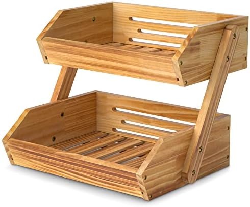 2-Tier Wooden Fruit Basket for Kitchen