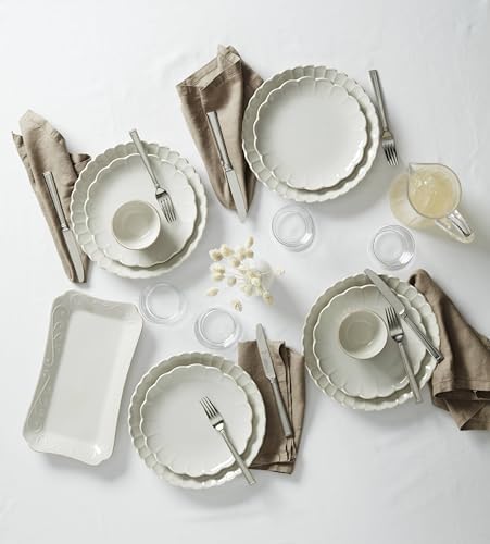 Lenox French Perle Scallop 12-Piece Dinnerware Set Microwave Dishwasher Safe White
