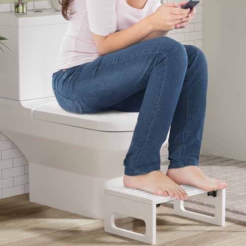 AmazerBath 7-inch Bamboo Collapsible Toilet Squat for Adults Non-Slip White