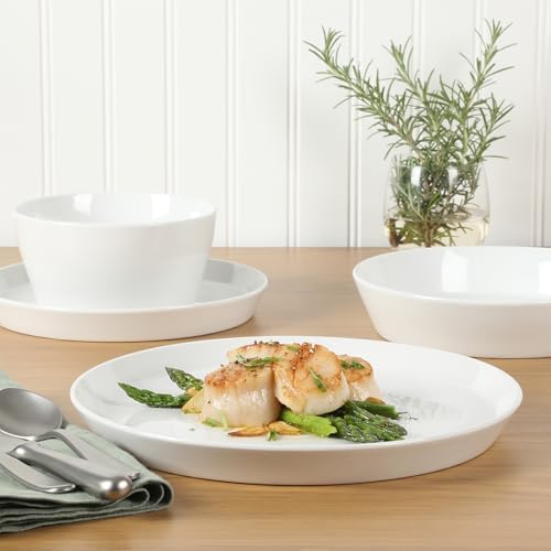 Martha Stewart Selma Chip Scratch-Resistant Dinnerware Set White Durable Elegant