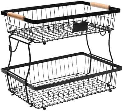 Lawhood-Mijin Fruit Basket Bowl 2 Tier Detachable with 2 Banana Hangers