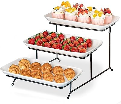 14-inch 3-Tier Dessert Serving Tray Set for Entertaining White