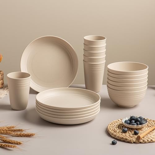 18-Piece Unbreakable Wheat Straw Dinnerware Set