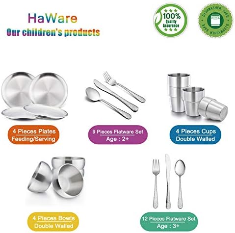 HaWare 6-Piece Stainless Steel Plates for Kids