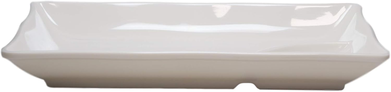 Ebros White Jade Melamine Wavy Rectangular Serving Plate