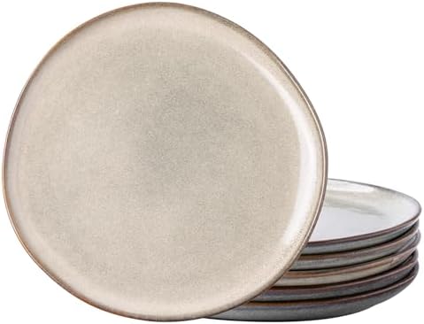 Set of 6 Ceramic Dinner Plates with Reactive Glaze Design
