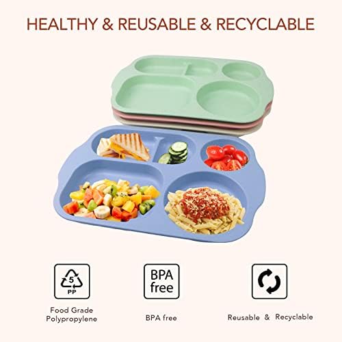 GreenandLife 12-Inch Divided Plates 4PCS Microwave and Dishwasher Safe BPA-Free