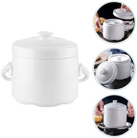 Hemoton White Ceramic Soup Noodle Bowl with Lid