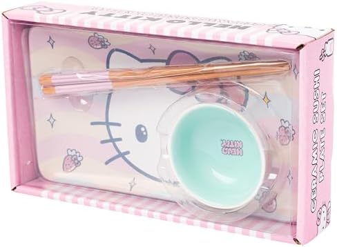 Silver Buffalo Hello Kitty Sushi Set with Chopsticks and Sauce Dish