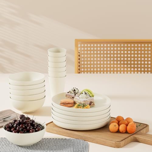 Premium 18PCS Wheat Straw Dinnerware Set Unbreakable MicrowaveDishwasher Safe 100 BPA-Free